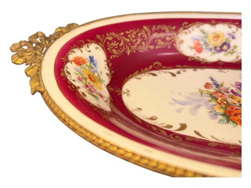 limoges el boyama pirinç geçmeli porselen sunumluk 39 cm 22 cm 9 cm ölçülerinde