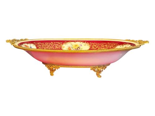 limoges el boyama pirinç geçmeli porselen sunumluk 39 cm 22 cm 9 cm ölçülerinde