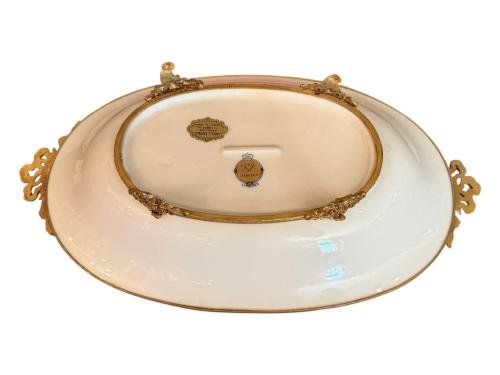 limoges el boyama pirinç geçmeli porselen sunumluk 39 cm 22 cm 9 cm ölçülerinde