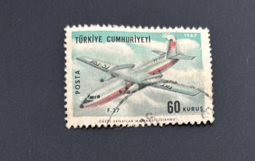 Türk Pulu - Turkish Stamp -  Postadan Geçmiş Pul Filateli - Damgalı -  THY UÇAK TEMALI PUL 1967, 60 KURUŞ - Türkiye Cumhuriyeti - NOSTALJİK DOĞUM GÜNÜ HEDİYESİ