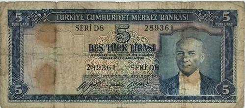 5.Emisyon 1. Tertip 5 Lira  ( İngiltere Baskı)