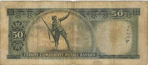5.Emisyon 4. Tertip 50 Lira  ( İngiltere Baskı) Kurşuni