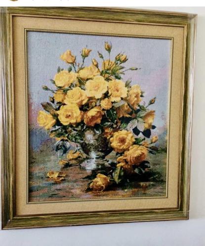 Lüks Goblen el işçilikli işlenmiş duvar tablosu  YELLOW ROSES OF THE SPRİNG