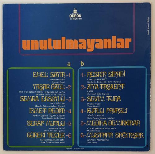 Unutulmayanlar Emel Sayın Yaşar Özel Semra Ersoylu … Lp Plak (Orijinal Dönem Odeon Baskı)