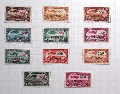 1931-1933 Suriye'deki Fransız yönetimi altında Alaouites (Aleviler) bölgesi için basılan özel posta pulları,özel uçak serisi. tam seri
