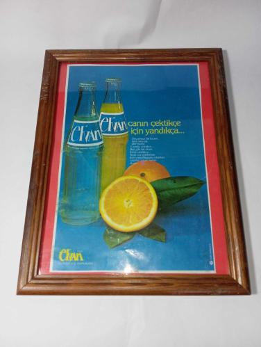 70 lerden elvan gazoz reklamı  Canın çektikce için yandıkca Camlı çerçeveli  28xx22 cm