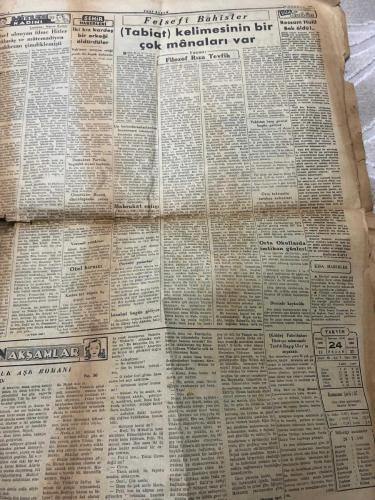 YENİ SABAH GAZETESİ - DOĞUM GÜNÜ HEDİYESİ (TURKISH NEWSPAPPER) - 24 TEMMUZ 1949 - SADECE DÖRT SAYFADIR -Nihat Erim-Banguoğlu-Esat Mahmut Karakurt-Nihat Özgür-Ingrid Bergman-Rossellini-Valentino-Corinne Calvet-Rita Hayworth-Başbakan dün İstanbula geldi-Amerikaya karşı yeni Rus sulh taarruzu-Hürriyeti Ebediyetepeşinde dün yapılan merasim-Hatayın kurtuluşu heyecanla kutlandı-Nihat Erimle Banguoğlunun son propaganda seyahati-Mübarek Kadir gecesi-Muallimler Birliği Terbiye Kongresi dün kapadı-Yeni Sabahın dünya turu-Esat Mahmut Karakurtla mülâkat yapan İspanyol gazetesi neler yazıyor-İngiltere doğuya mı yanaşıyor-İki kız kardeş bir erkeği bıçakla öldürdüler-SİNEMA-Bergman Rossellini hâdisesi-Ingrid Bergman, sonbir iki ay içinde hayatının en heyecanlı günlerini yaşadı-Holivutta eğlence âlemi-Sarışın yıldız masanın üstüne çıkarak müzayede ile soyunmağa başladı-Şundan Bundan-Valentino, tam evleneceği gün, esrarengiz bir surette ölmüştü-Corinne Calvete, daha şimdiden Rita Hayworthun halefi olar