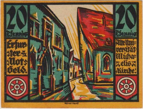 *** ALMANYA 20 PFENNİG 1920 NOTGELD-ERFURT ŞEHRİ. ÇİL.