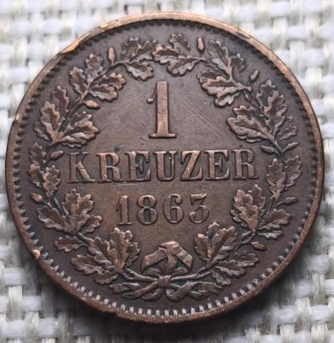 Baden 1 Kreuzer 1863 Alman devletleri