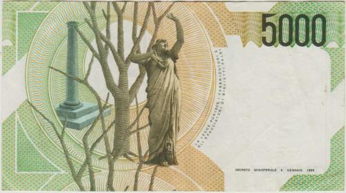 İTALYA 5000 LİRET 1985 BELLİNİ TEMALI. ÇOK ÇOK TEMİZ.