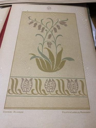 1896 yılından bir çiçek kitabı (portfolyosu) MODERN STILISIERTE BLUMEN UND ORNAMENTE, Richard Godron, 1896, Piloty & Loehle, München, 14 plates