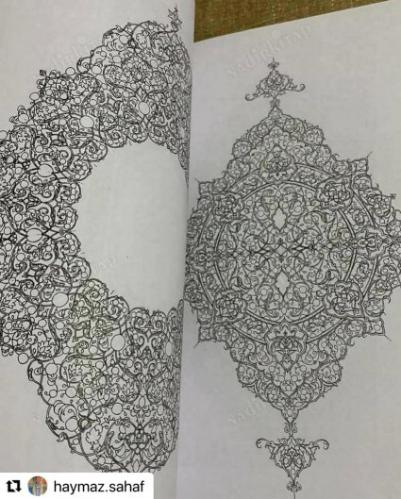 İran minyatür, siyah beyaz eskiz tarzda çizimleri