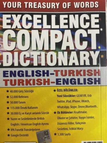 Exllence compact DICTIONARY OF ENGLISH English-Turkish Turkish-English