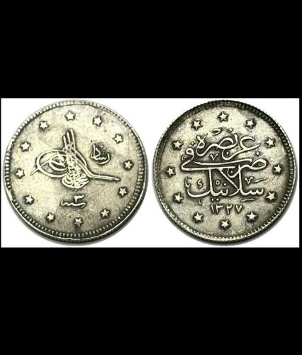 Selanik Seyehat Gümüş 2 Kuruş,  1327/3 Nadir 2 RR KOLEKSİYONLUK..