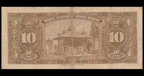 4.Emisyon İnönü Sarı 10 Lira Geçmez mühürlü