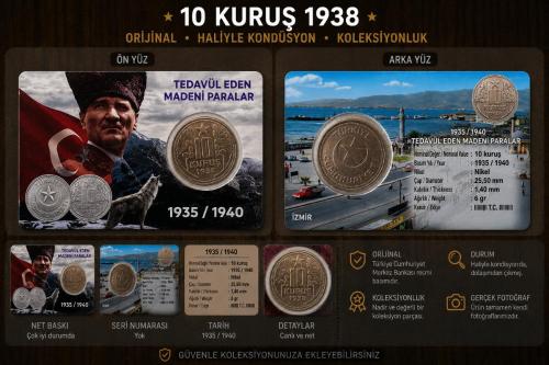 1938 10 Kuruş Haliyle KONDÜSYON