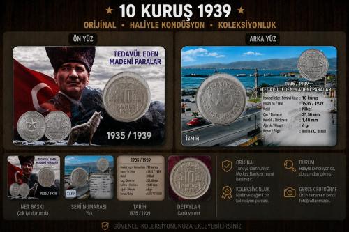 1939 10 Kuruş Haliyle KONDÜSYON