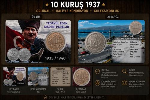 1937 10 Kuruş Haliyle KONDÜSYON