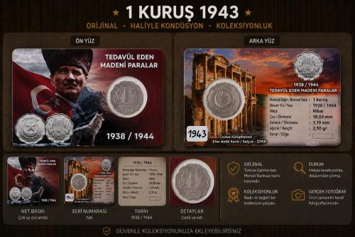1943 1 Kuruş Haliyle KONDÜSYON