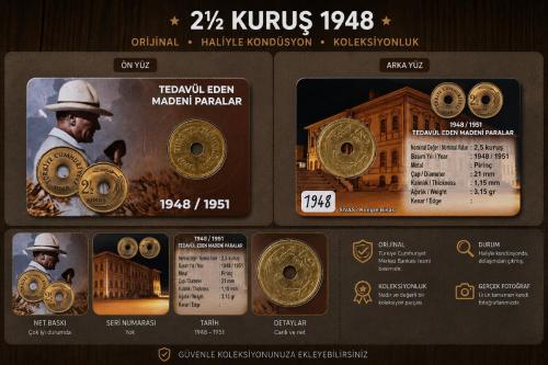 1948 2½ Kuruş  Haliyle KONDÜSYON