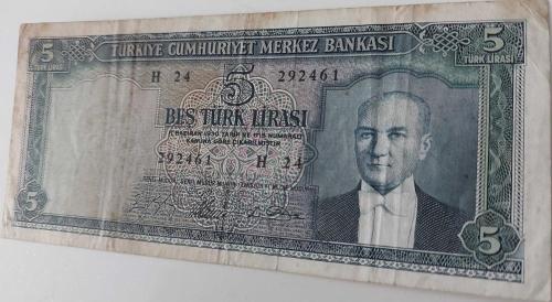 5.EMİSYON 4.TERTİP 5 BEŞ TÜRK LİRASI  H24 292461 SERİ NOLU NATÜREL ÇOK TEMİZ KAĞIT PARA NADİRDİR