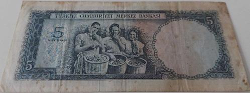 5.EMİSYON 4.TERTİP 5 BEŞ TÜRK LİRASI  H24 292461 SERİ NOLU NATÜREL ÇOK TEMİZ KAĞIT PARA NADİRDİR