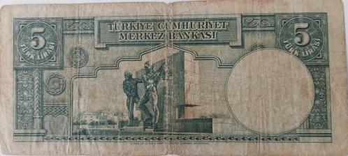 2.EMİSYON 1.TERTİP 5 BEŞ TÜRK LİRASI SERİ B24 79981 NOLU NATÜREL KAĞIT PARA EN NADİRİ
