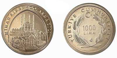 LOT.4 » 1988 MİMAR SİNAN 400.ANMA YILI 1000 LİRA HATIRA PARASI NİKEL