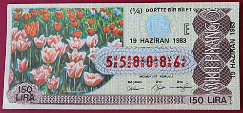 MİLLİ PİYANGO 19 HAZİRAN 1983 (ÇEYREK BİLET ) (E) NOT:: ZIMBA DELİĞİ VAR