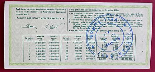 MİLLİ PİYANGO 19 HAZİRAN 1983 (ÇEYREK BİLET ) (E) NOT:: ZIMBA DELİĞİ VAR