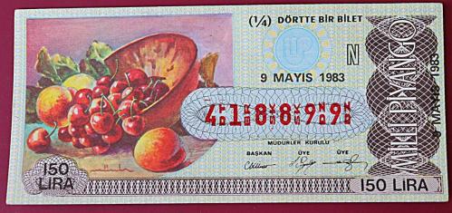 MİLLİ PİYANGO 9 MAYIS 1983 (ÇEYREK BİLET ) (N) NOT :. ZIMBA DELİĞİ VAR