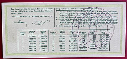 MİLLİ PİYANGO 9 ARALIK 1982 MEVLANA ( ÇEYREK BİLET ) ( E)