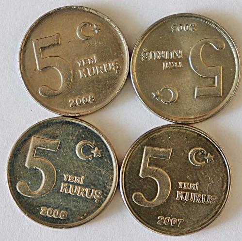 Türkiye Cumhuriyeti 2005 -2006-5007-5008 Yıları 5 Kuruş (0345)