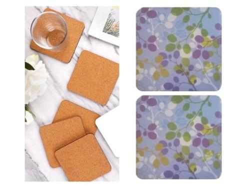 AHŞAP BARDAK ALTLIĞI 2 ADET ÇİÇEK DESEN 10x10cm