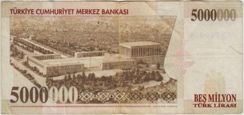 7. EMİSYON 5.000.000 LİRA H18 sol kenarda 1 cm yırtık ÇT(-)
