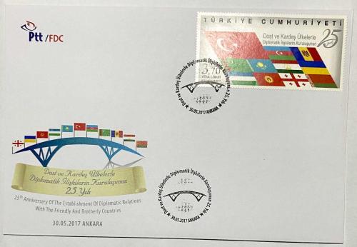 FDC-936 Dost ve Kardeş Ülkelerle Diplomatik İlişkilerin Kuruluşunun 25. Yılı, 30.05.2017, Ankara, PTT İlk Gün Zarfı