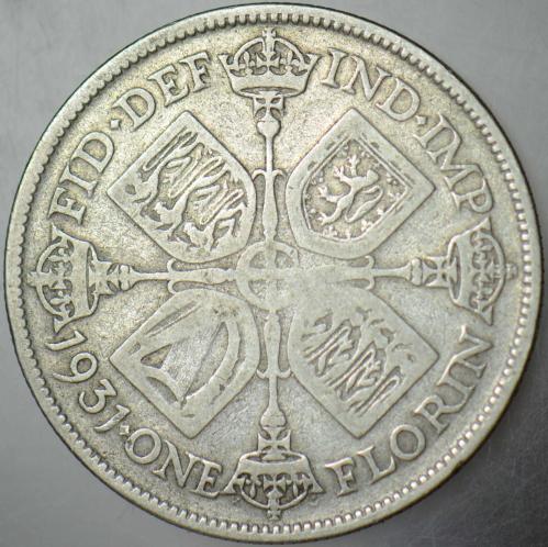 BİRLEŞİK KRALLIK 1 FLORİN 1931 GÜMÜŞ. KRAL 5. GEORGE DÖNEMİ. 10,9 gr 28,5 mm. İNGİLTERE.
