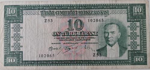 5.EMİSYON 5.TERTİP 10 ON TÜRK LİRASI  SERİ Z53 102063 SERİ NOLU NATÜREL ÇOK ÇOK TEMİZ KAĞIT PARA NADİR