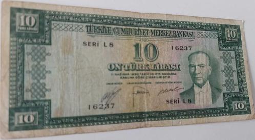 5.EMİSYON 2.TERTİP 10 ON TÜRK LİRASI  SERİ L8 16237 SERİ NOLU NATÜREL ÇOK TEMİZ KAĞIT PARA NADİRİ