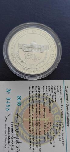 YARGITAY 150. YIL GÜMÜŞ HATIRA ÇİL SERTİFİKALI 20 TL 31.10 GR 2000 ADET BASILMIŞ OLUP NADİR PARALARDANDIR