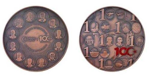 TÜRKİYE CUMHURİYETİ'NİN 100.YILI, SERTİFİKALI BRONZ HATIRA PARASI