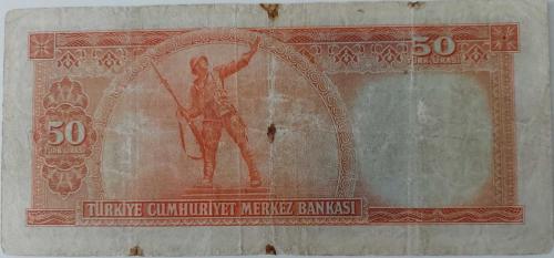 5.EMİSYON 2.TERTİP 50 TÜRK LİRASI SERİ İ6 093711 SERİ NUMARALI KAĞIT PARA EN NADİRİ NATÜREL KONDİSYONUNDAKİ KATALOK DEĞERİ;500 DOLAR ÇOK NADİR