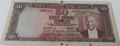 5.EMİSYON 2.TERTİP 50 TÜRK LİRASI SERİ İ6 093711 SERİ NUMARALI KAĞIT PARA EN NADİRİ NATÜREL KONDİSYONUNDAKİ KATALOK DEĞERİ;500 DOLAR ÇOK NADİR