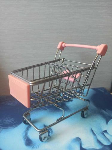 mini metal market arabası 12 x 10 cm pembe kulplu