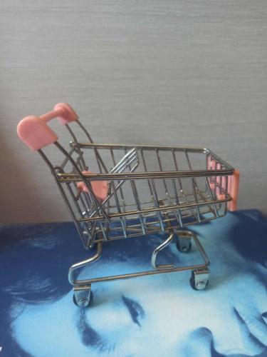 mini metal market arabası 12 x 10 cm pembe kulplu
