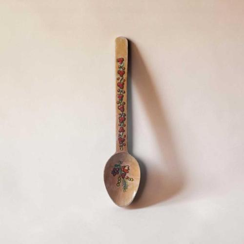vintage Geleneksel El Boyaması Ahşap Servis Ve Sunum Kaşığı 31 cm