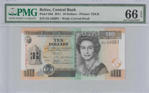 LOT.5 » Belize 10 Dollars 2011 PMG 66EPQ Gem Uncirculated DL163081