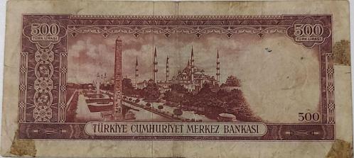 5.EMİSYON 3.TERTİP 500 TÜRK LİRASI KAĞIT PARA R56 013233 SERİ NUMARALI NATÜREL ÇOK ÇOK TEMİZ GÜZEL NUMARALI ÇOK NADİRDİR