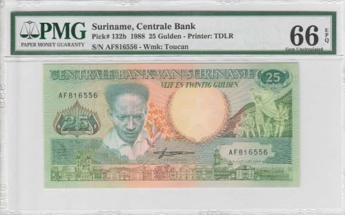 LOT.14 » Surinam 25 Gulden 1988 PMG 66EPQ Gem Uncirculated AF816556