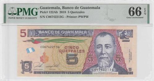 LOT.12 » Guatemala 5 Quetzales 2018 PMG 66EPQ Gem Uncirculated C06742213G